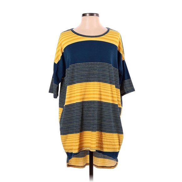 LuLaRoe Irma Yellow & Blue High/Low Blouse Top Small Oversize - Picture 1 of 2